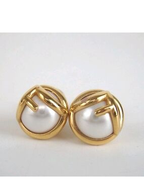 F For Fendi Gold-Tone Faux Pearl Earrings - White & Gold